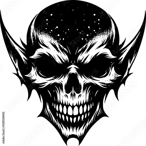 Sinister Silhouette: A dark, high-contrast illustration of a skull, emanating an aura of dread and ominousness, perfect for conveying a sense of foreboding and macabre.