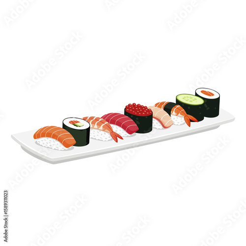 Assorted Sushi Plate Featuring Nigiri and Maki Rolls