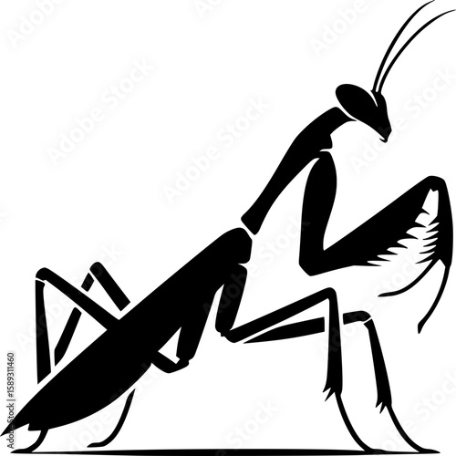 Praying Mantis Silhouette: A striking silhouette of a praying mantis, showcasing its intricate details and predatory posture.  The bold black and white design offers a powerful and elegant visual.