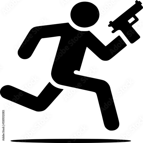 Silhouette Figure on the Run with Gun: A dynamic silhouette figure sprints urgently while brandishing a gun, creating a sense of pursuit.