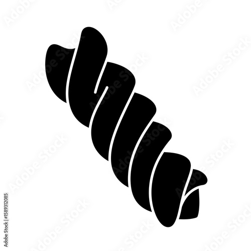 Isolated fusilli pasta piece in black and white art silhouette