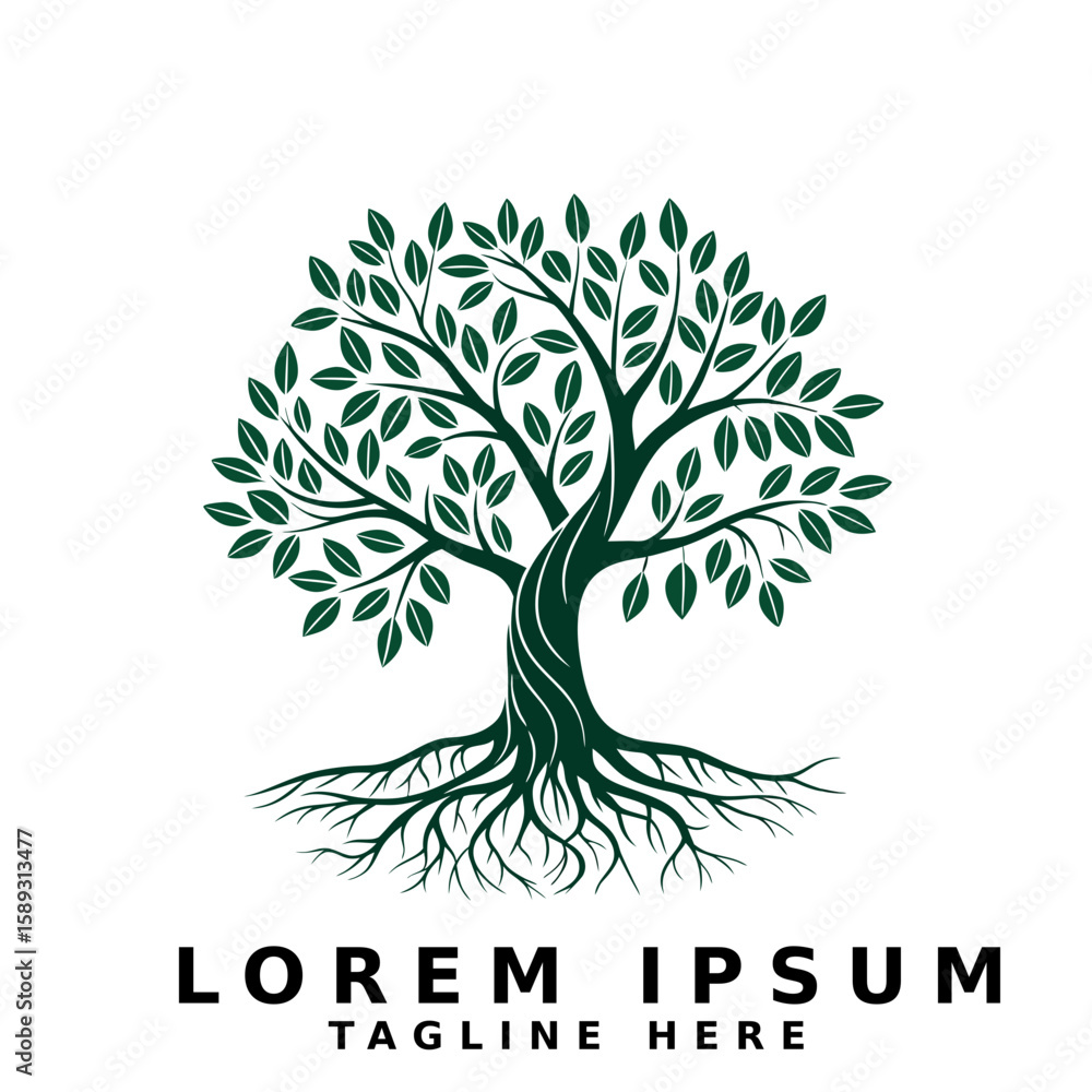 Fototapeta premium Robust Green Tree with Strong Roots Nature Icon