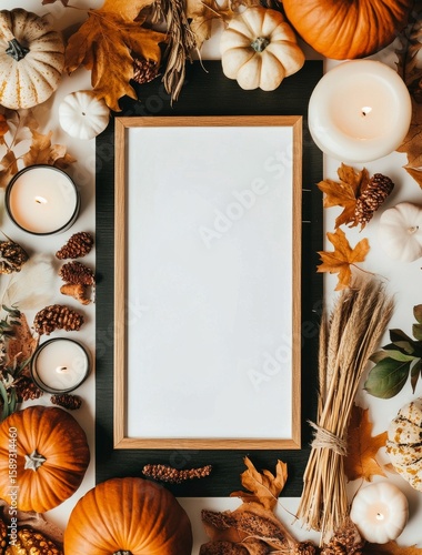 Autumnal Decor With Empty Frame and Seasonal Elements Inviting Creativity and...
