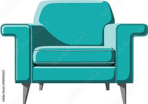 A charming turquoise armchair offers a comfortable seating option with its contemporary design and clean lines, perfect for home decor projects.