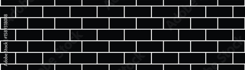 Minimalist overhead view of black rectangular tiles with white grout lines in a seamless horizontal pattern. Monochrome, geometric, and architectural style with flat, even lighting.