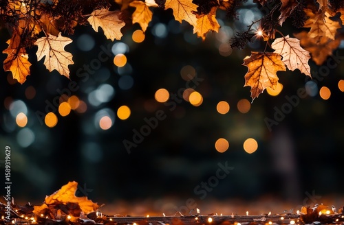 Autumn Leaves Gently Falling Near a Wooden Path in a Tranquil Park Setting