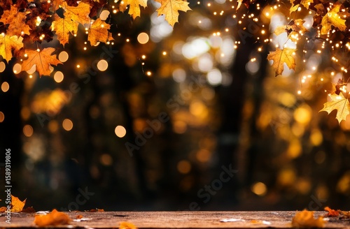 Colorful Autumn Leaves With Blurred Lights in a Tranquil Outdoor Setting