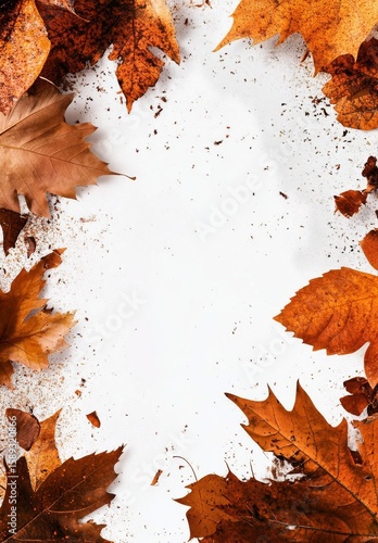 Fall Leaves Scattered on a Blank Surface Creating an Autumnal Background.
