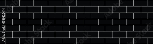 Minimalist overhead view of black rectangular tiles with white grout lines in a seamless horizontal pattern. Monochrome, geometric, and architectural style with flat, even lighting.