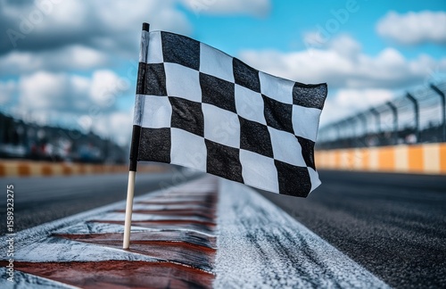 Checkered Flag Signaling the End of the Race on an Autumn Day at the Racetrack