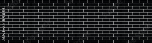 Minimalist overhead view of black rectangular tiles with white grout lines in a seamless horizontal pattern. Monochrome, geometric, and architectural style with flat, even lighting.