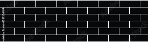 Minimalist overhead view of black rectangular tiles with white grout lines in a seamless horizontal pattern. Monochrome, geometric, and architectural style with flat, even lighting.