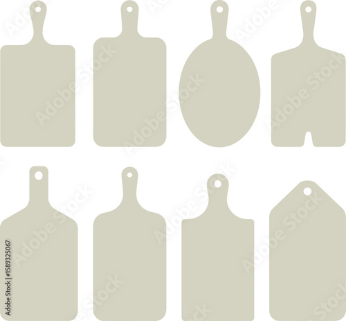 Vector Wooden Cutting Board Icons: Various Shapes for Kitchen Preparation.