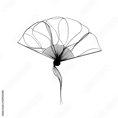 Artistic negative space monoline minimalist illustration of a lace hand fan  