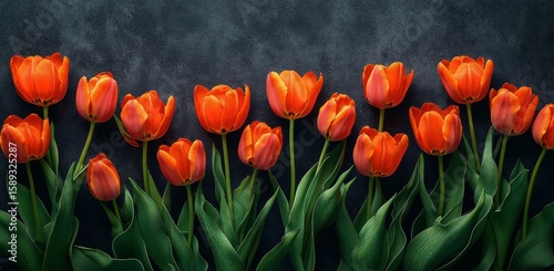 Bright Orange Tulips Arranged Beautifully Against a Dark Background for Vibra...