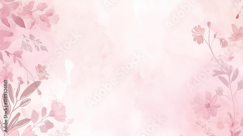The light pink watercolor background is complemented by delicate floral line art, perfect for wedding invitations or card decorations with subtle flower outlines.