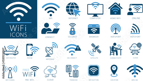 WiFi Icon Set – Solid Icons Collection for Wireless Connection and Internet Access


