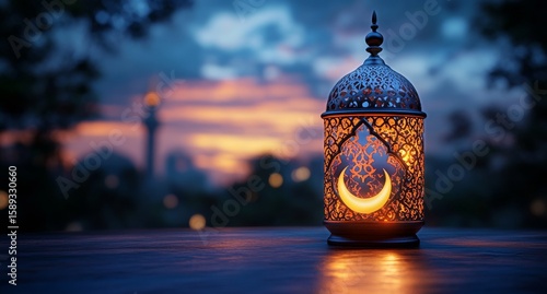 Elegant Lantern Illuminates Dusk Sky During Cultural Celebration in Tranquil ...