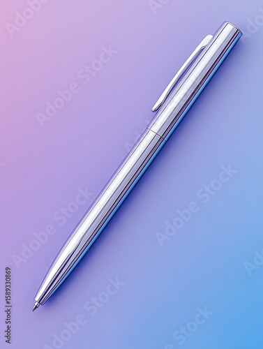 Wallpaper Mural Elegant silver ballpoint pen resting on a gradient background of pink and blue hues Torontodigital.ca