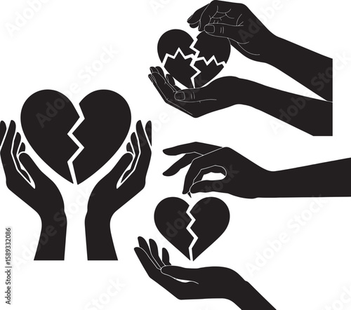 Hands holding broken hearts symbolizing heartbreak emotional pain love loss separation sadness
