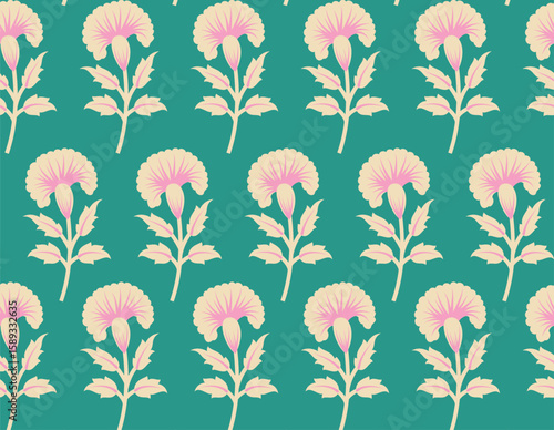 INDIAN TRADITIONAL FLORAL SANGANERI BLOCK PRINT SEAMLESS PATTERN VECTOR ILLUSTRATION