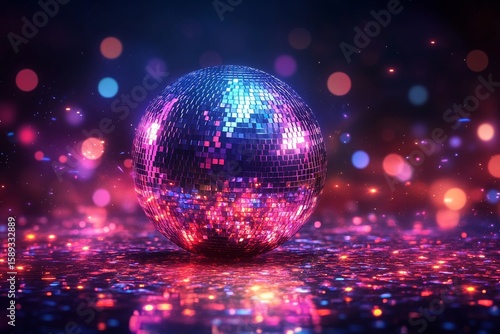 Colorful Disco Ball Reflecting Vibrant Lights During an Energetic Night Party...