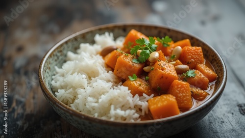 Sweet Potato Peanut Curry and Rice Dish