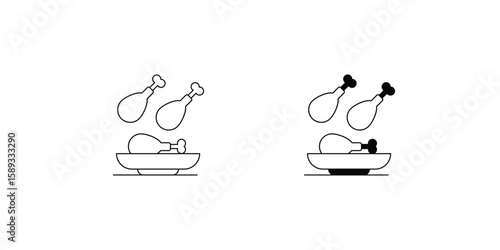 chicken piece set icon with white background vector stock illustration