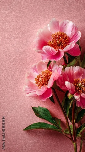 Pink Peony Flowers Arranged on a Soft Pastel Background for Decoration or Des...