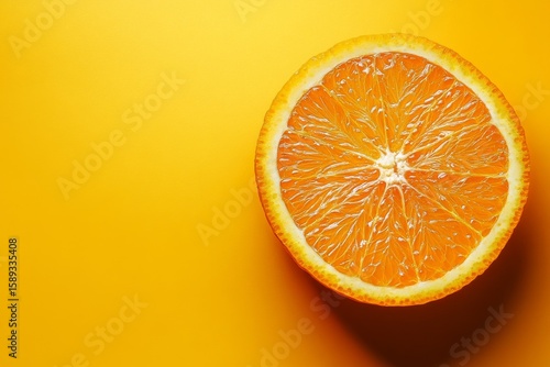 Freshly Sliced Orange on Vibrant Yellow Background for Culinary Inspiration a...