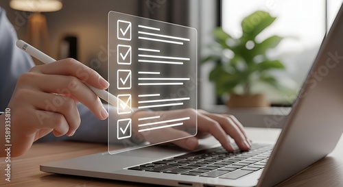 Businessman using tablet to digitally sign contracts with holographic legal and e-signature icons