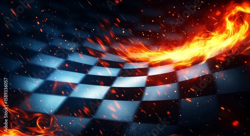 Dynamic Flames and Racing Pattern Create an Energetic Background.