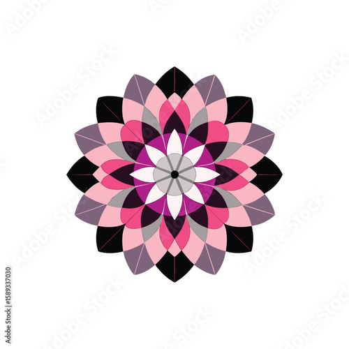 Intricate and perfectly symmetrical floral mandala design with vibrant colors
