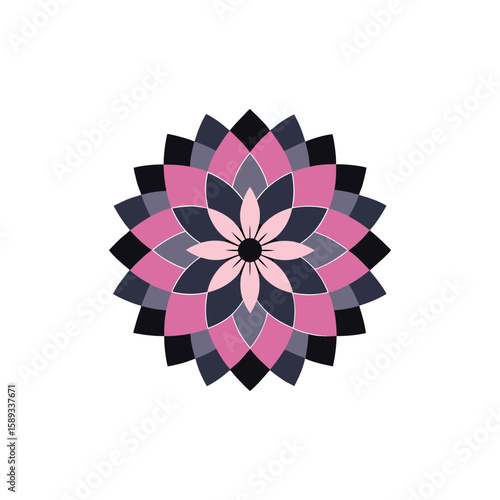 Intricate and perfectly symmetrical mandala design with vibrant floral elements