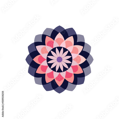 Intricate and perfectly symmetrical mandala design with vibrant color elements
