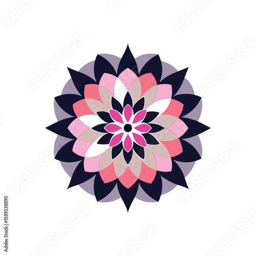 Intricate and perfectly symmetrical mandala design with floral elements and vibrant colors