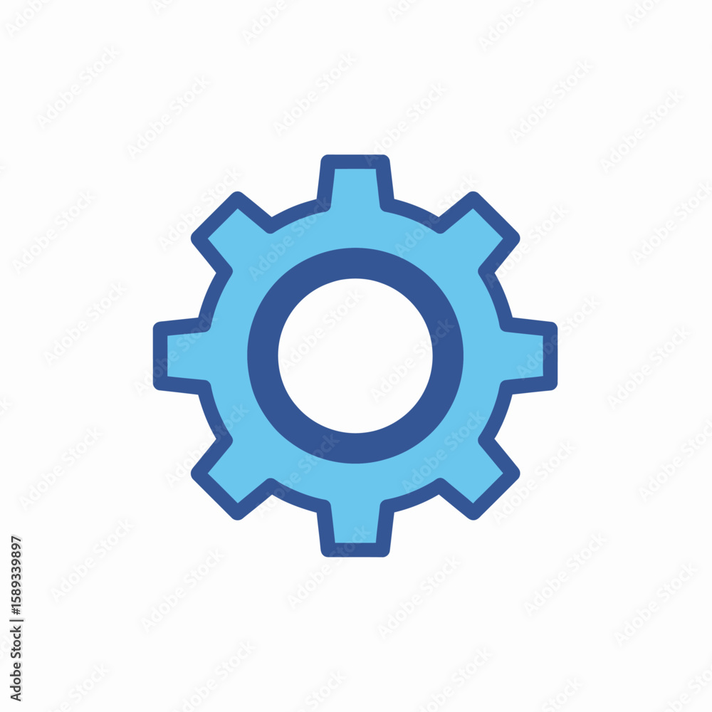 A blue gear icon with a thick outline on a white background, symbolizing settings or mechanics. A blue gear icon with a thick outline on a white background, symbolizing settings or mechanics.