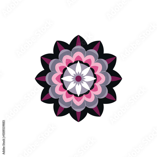 Intricate and perfectly symmetrical mandala design with vibrant colors and floral elements