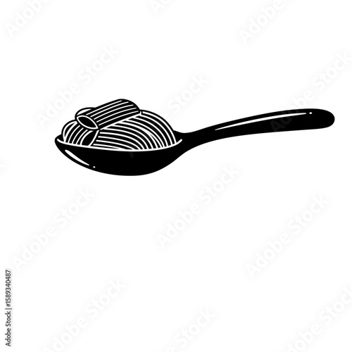 Spoon filled with pasta and rigatoni illustration silhouette