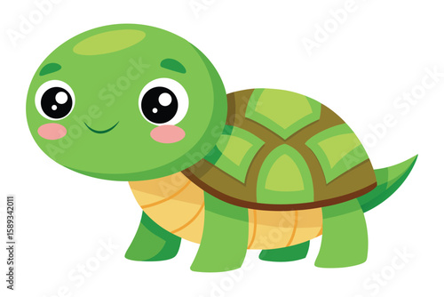 Adorable Cartoon Turtle Charming Illustration of a Happy Green Reptile on White