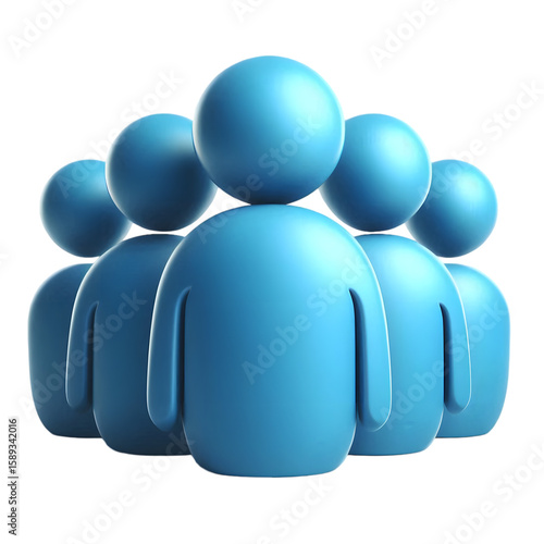 Group of blue abstract figures in a team formation isolated on transparent background