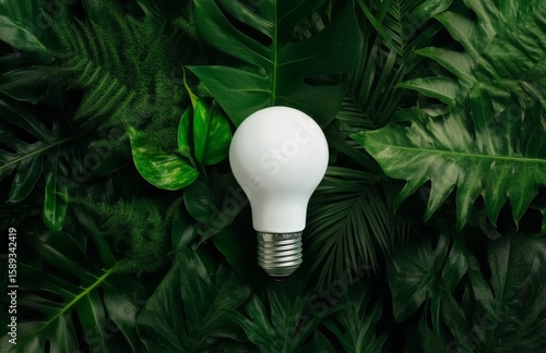 Light Bulb Surrounded by Green Plants Showcasing Nature and Innovation in a H...