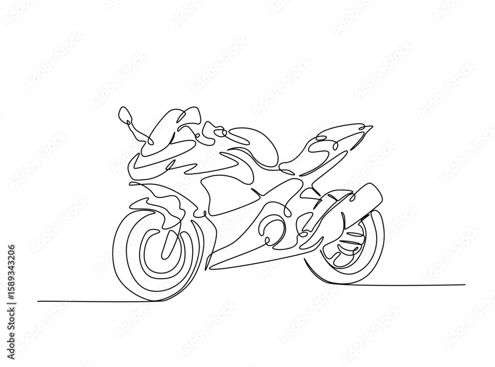 Obraz premium Sports motorcycle in single outline illustration. Continuous line art drawing of superbike motorcycle.