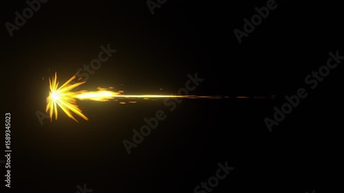 Muzzle Flash Animation on a Black Background. Glowing Firing Effect. 4K