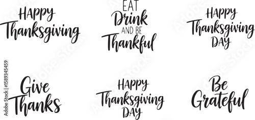 Vector art of collection of thanksgiving greetings and phrases isolated on white