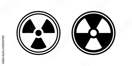 Radiation icon set. A simple minimalist flat icon design featuring a radioactive warning symbol, representing caution, danger, and radiation.