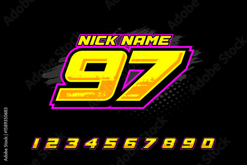 number 97 racing yellow color for sports, racing, and esports and jersey EPS 10