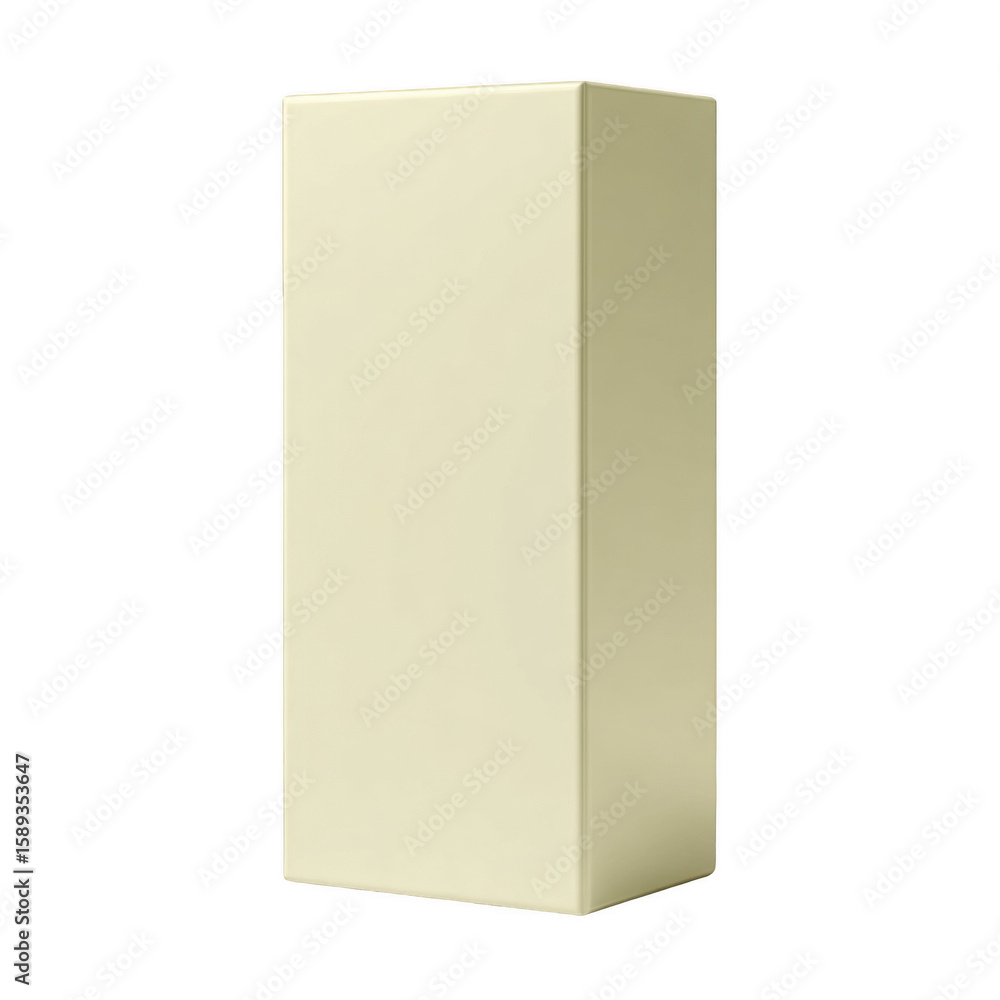 Naklejka premium A simple, light beige box stands upright against a pure transparent background
