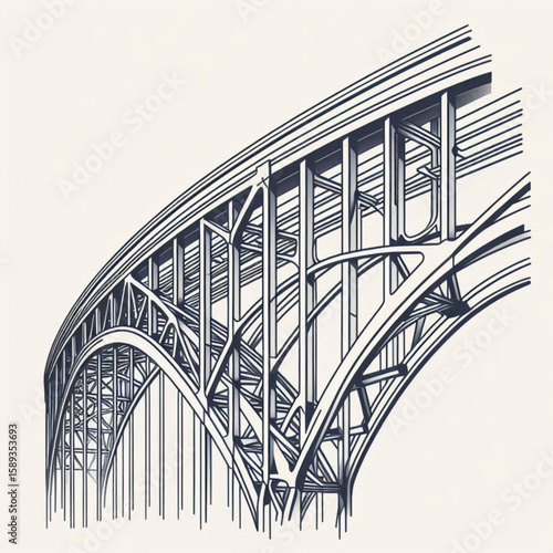 Architectural design of a bridge in single line outline vector style  
