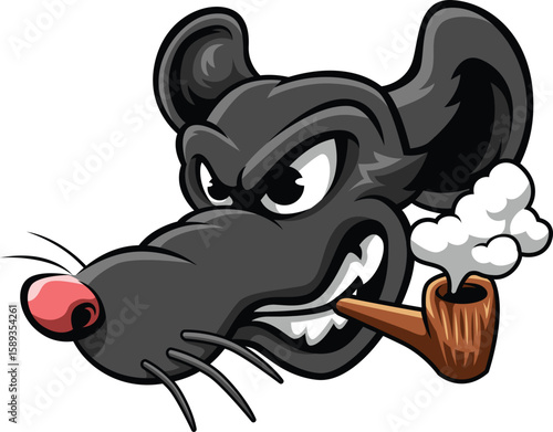 Smoking Rat Head Cartoon Illustration